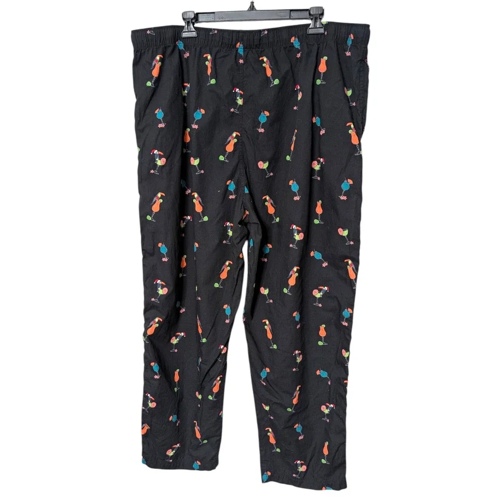 Tommy Bahama Mens Black Tropical Holiday Toucan Cocktail Cotton Pajama Pants XXL